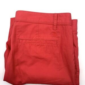 Original Penguin Chino Shorts Mens 34 Red Solid Cotton Embroidered Logo Casual